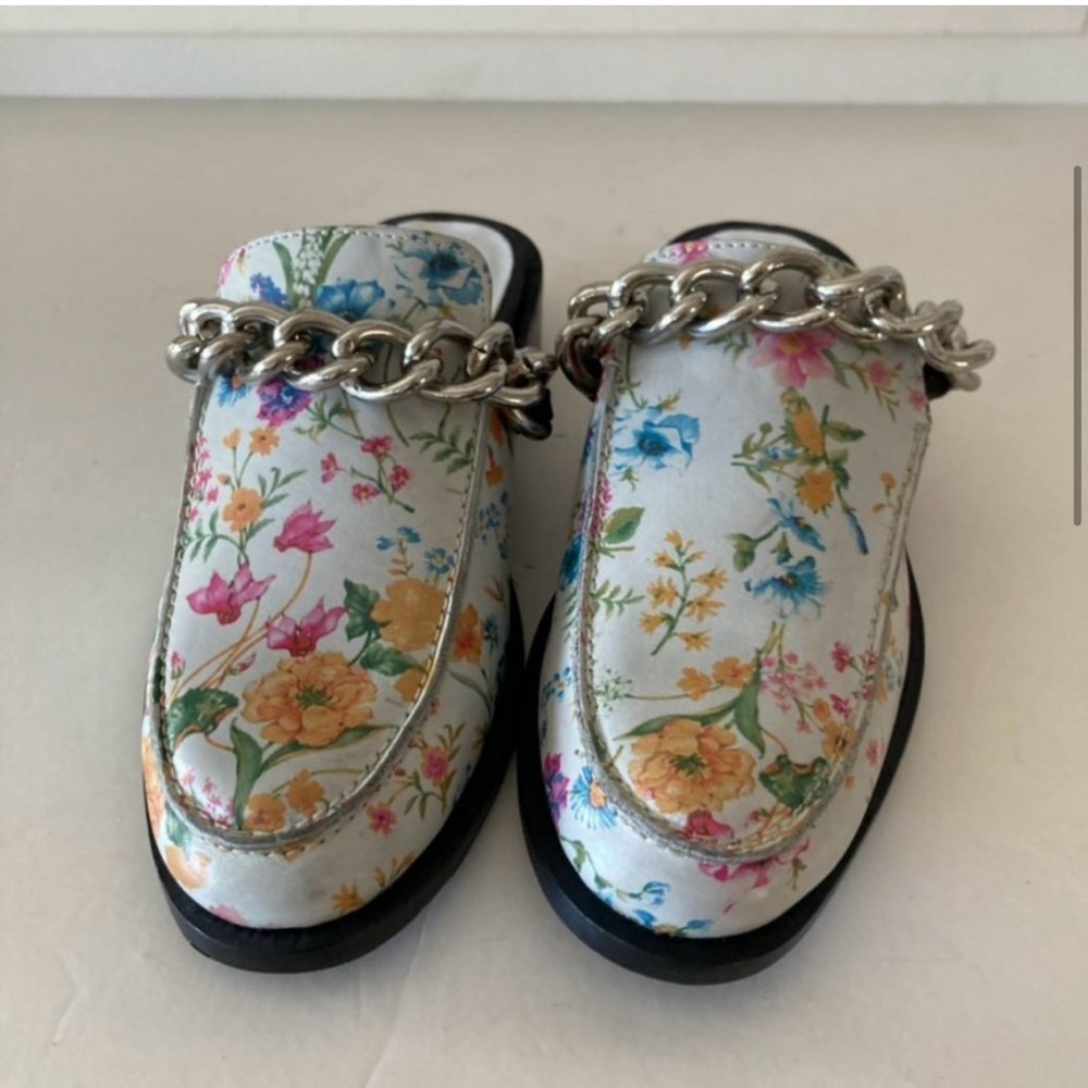 NWOT Free People Vida Slip On Blue Floral Garden Mules - Picture 4 of 9